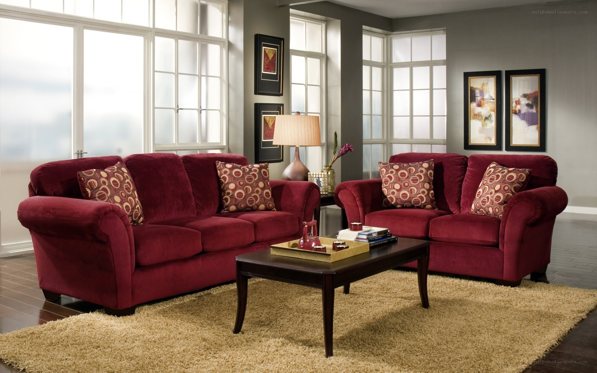 Red sofa living room set