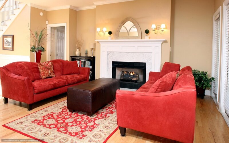 Red sofas in living room