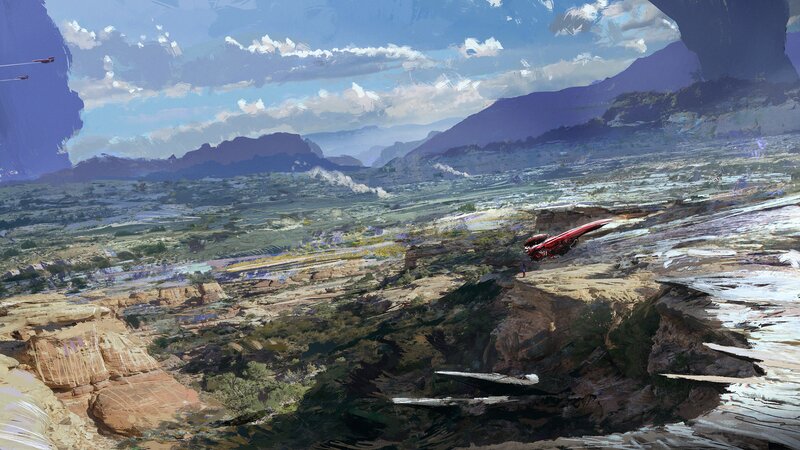 Red Spacecraft on Cliff