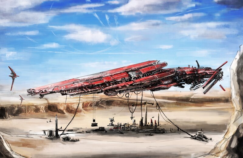Red Spaceship in Desert