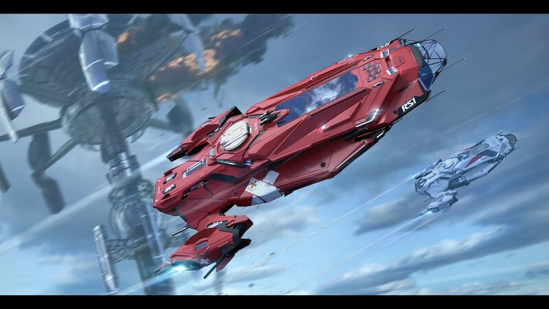 Red Spaceship in Flight