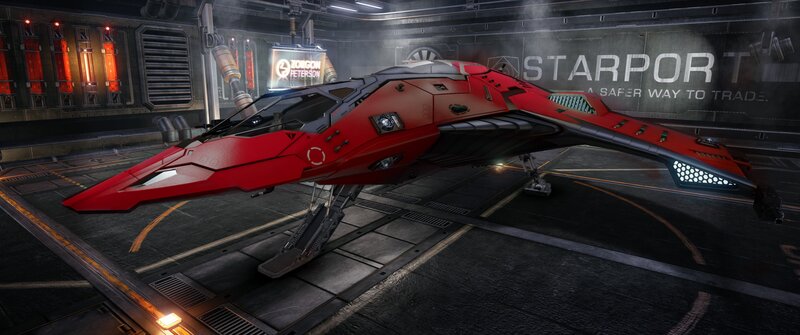 Red Spaceship in Hangar