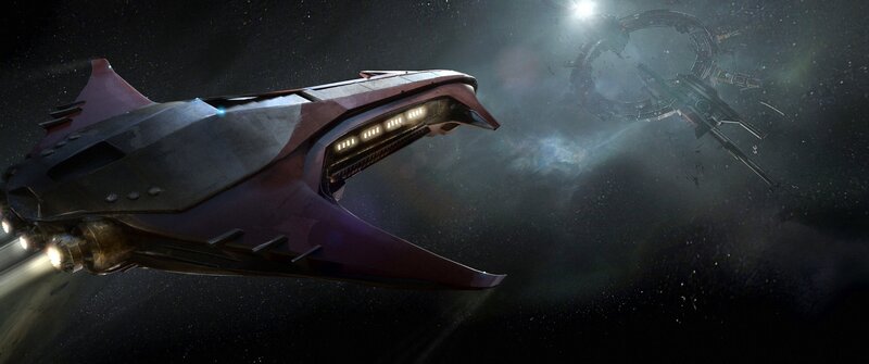 Red Spaceship in Space — Black, Dramatic