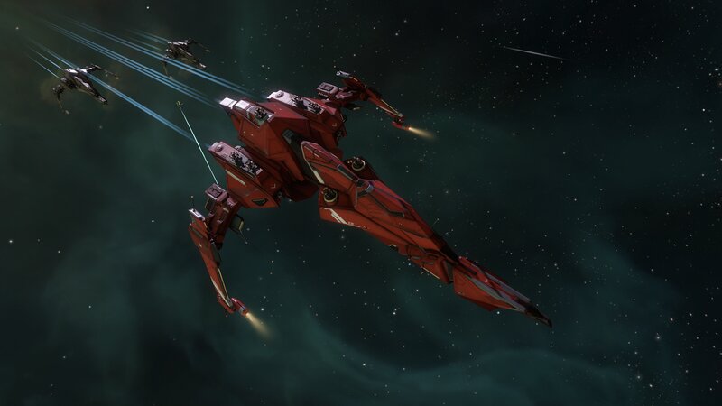 Red Spaceship in Space — Dramatic, Night, Digital Art