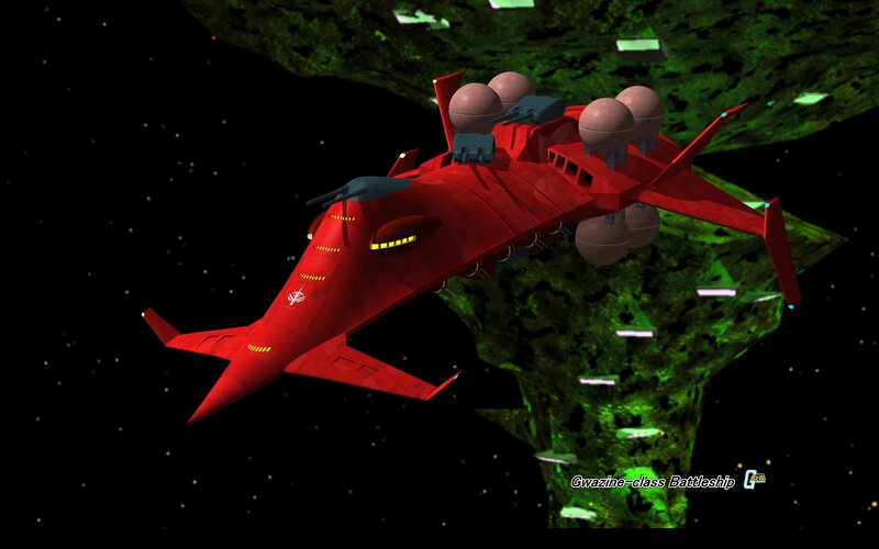 Red Spaceship in Space — Dramatic