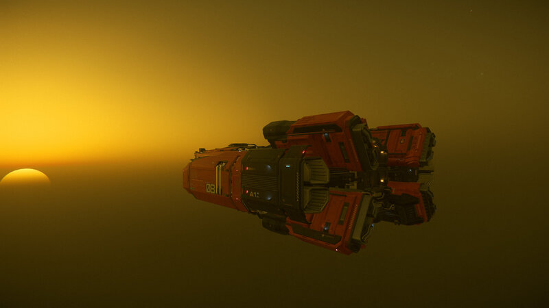 Red Spaceship in Space — Orange