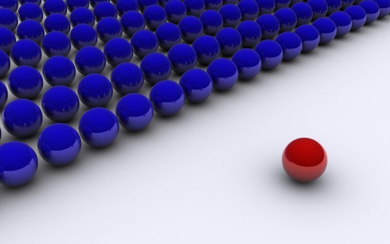 Red Sphere Among Blue Spheres — Minimalist