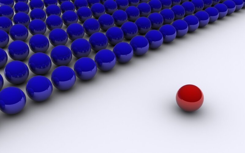 Red Sphere Among Blue Spheres