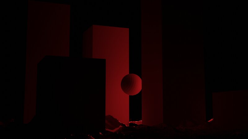 Red Sphere Between Blocks