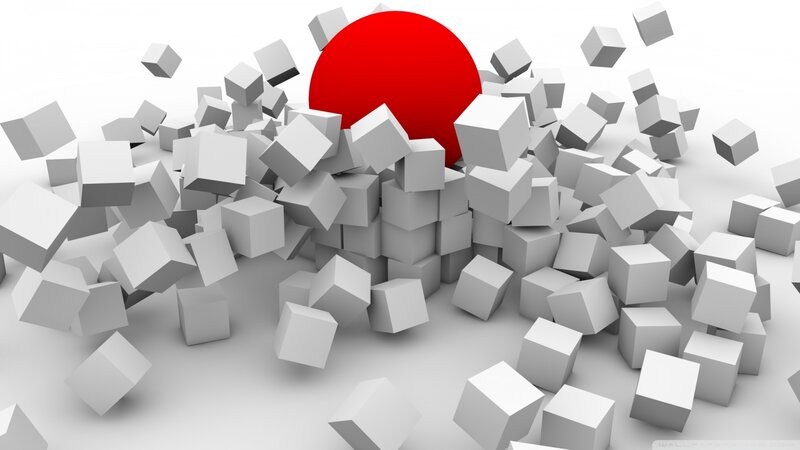 Red Sphere Breaking Cubes
