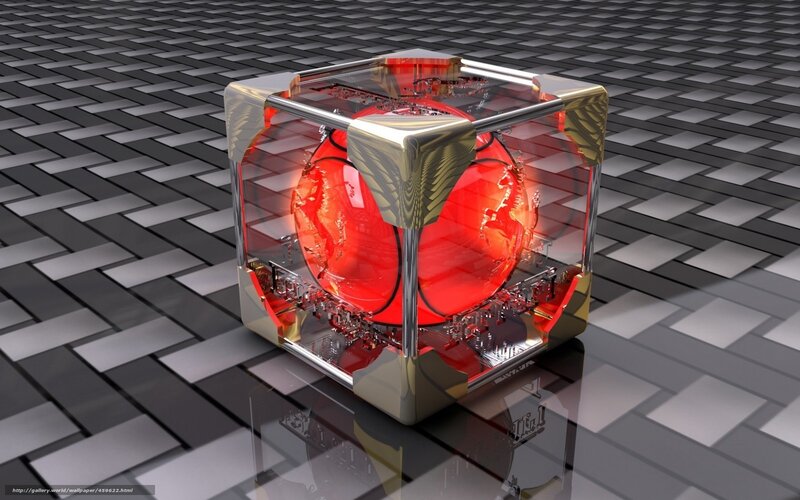 Red sphere in a glass cube