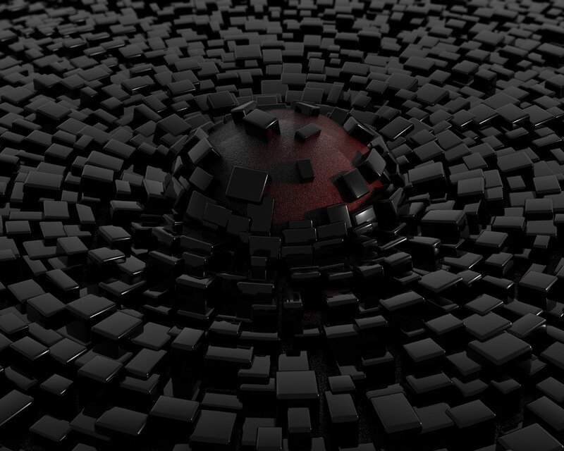Red Sphere in Black Cubes — 3d Render