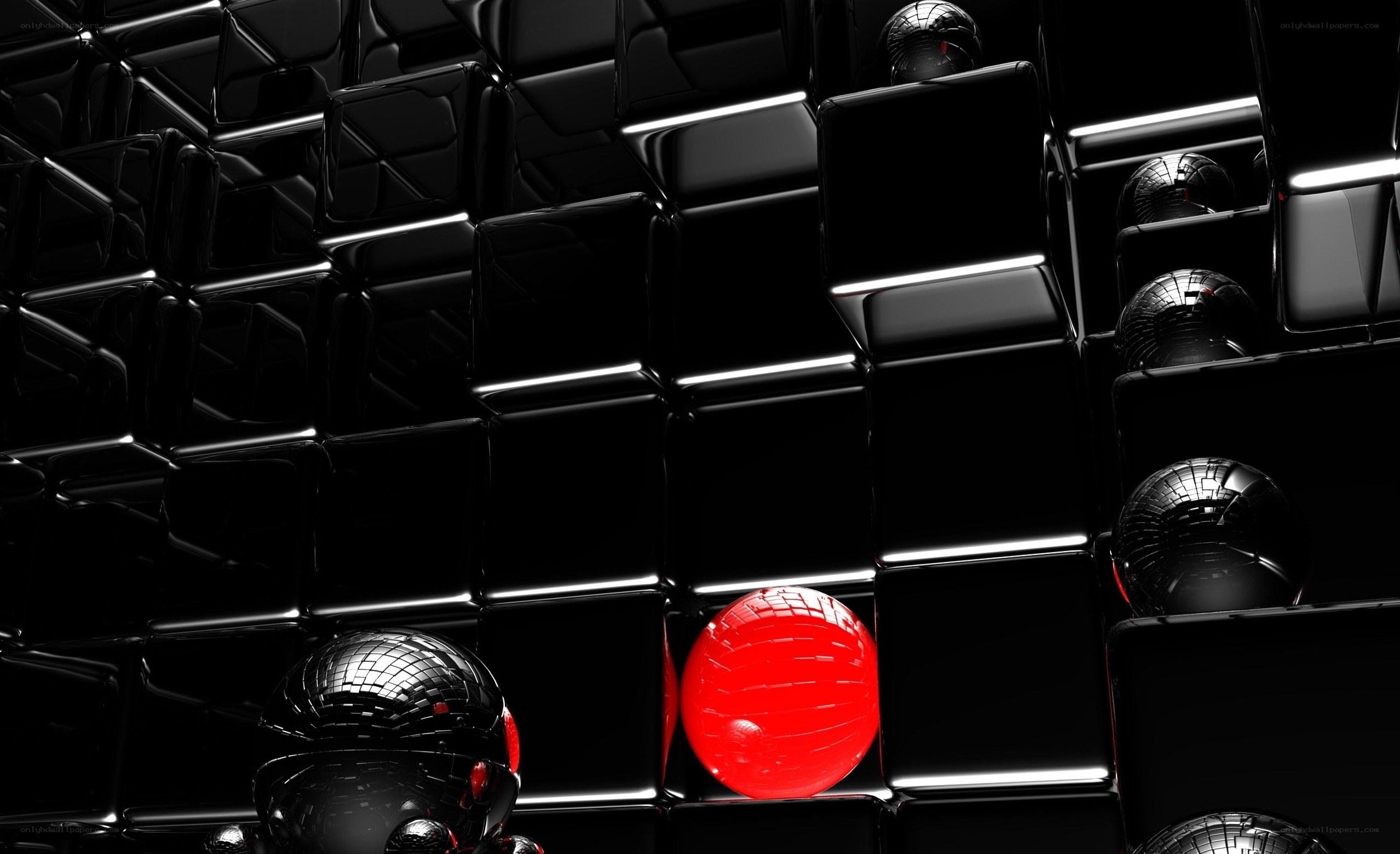 Red sphere in black cubes