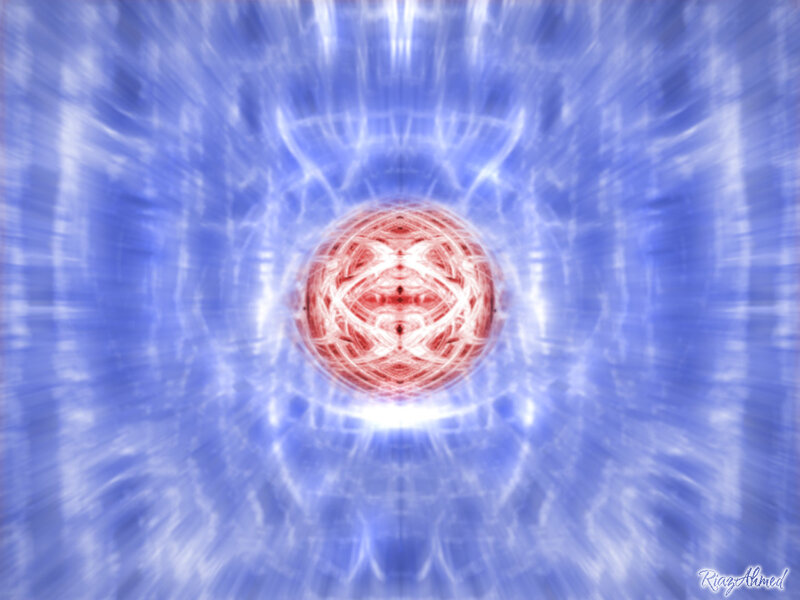 Red sphere in blue energy field