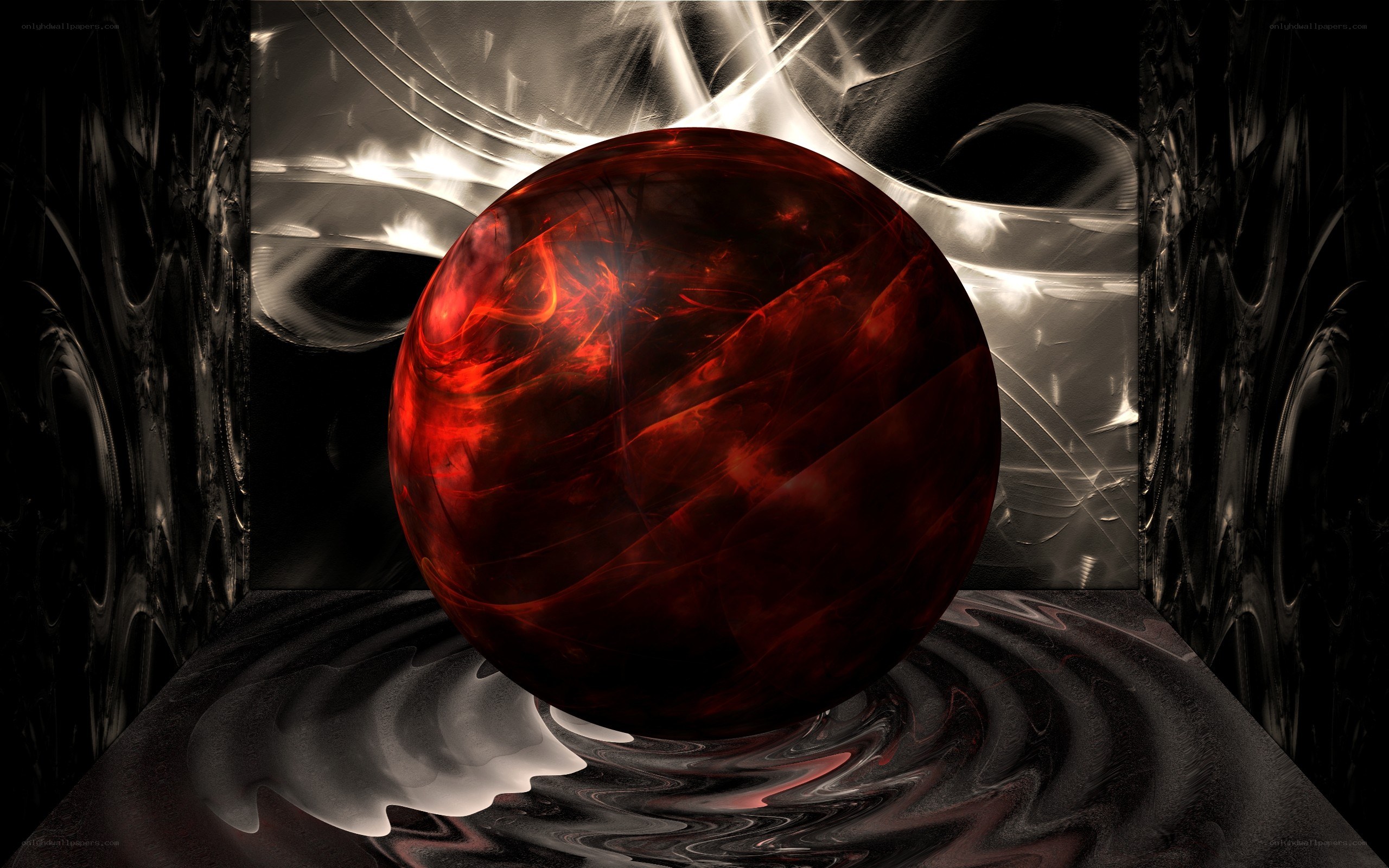 Red sphere in dark chamber