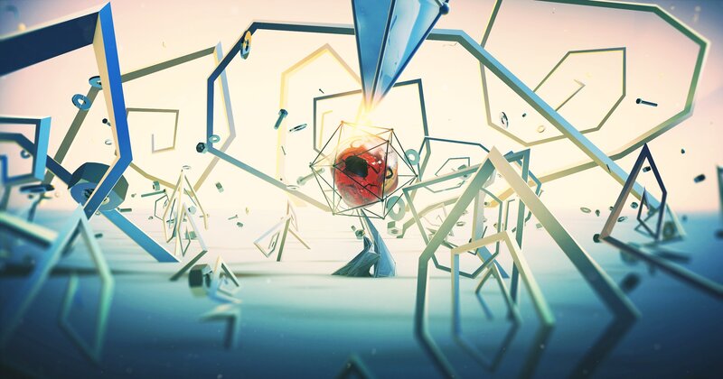 Red Sphere in Geometric Cage — Blue