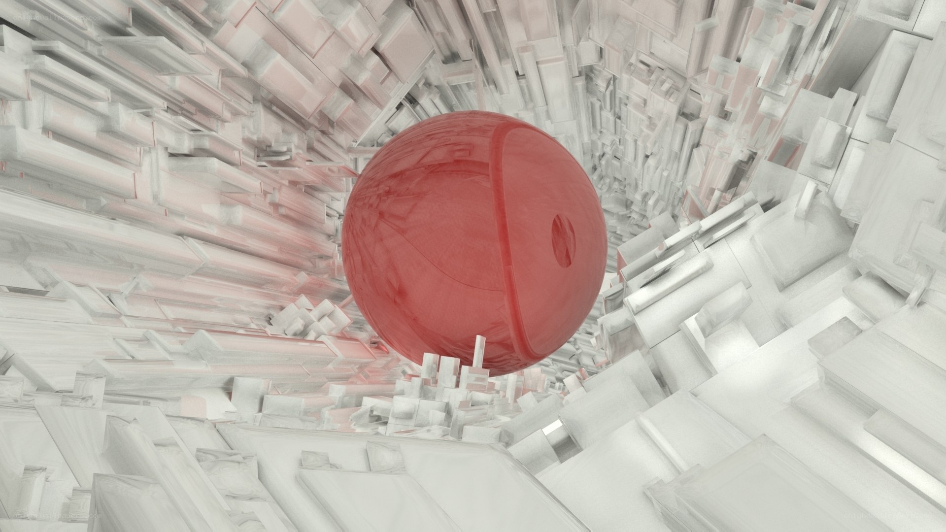 Red sphere in geometric tunnel