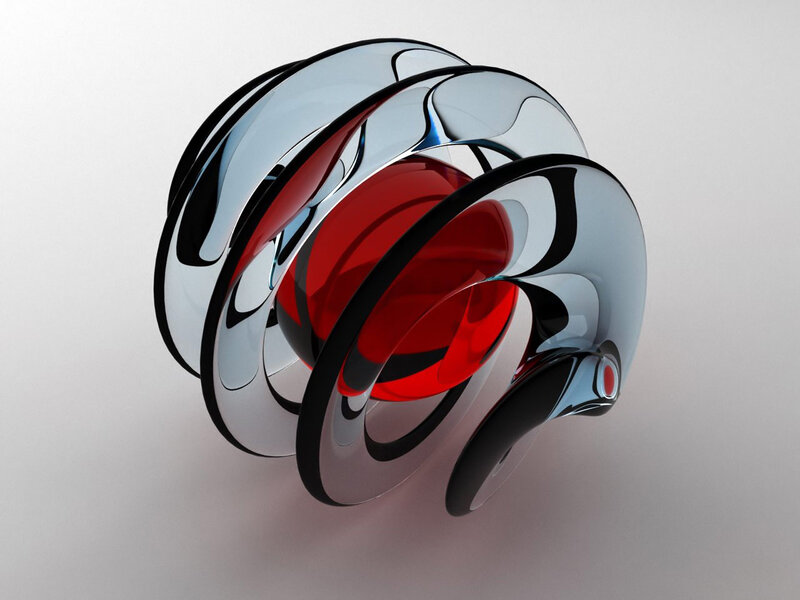 Red Sphere in Glass Rings