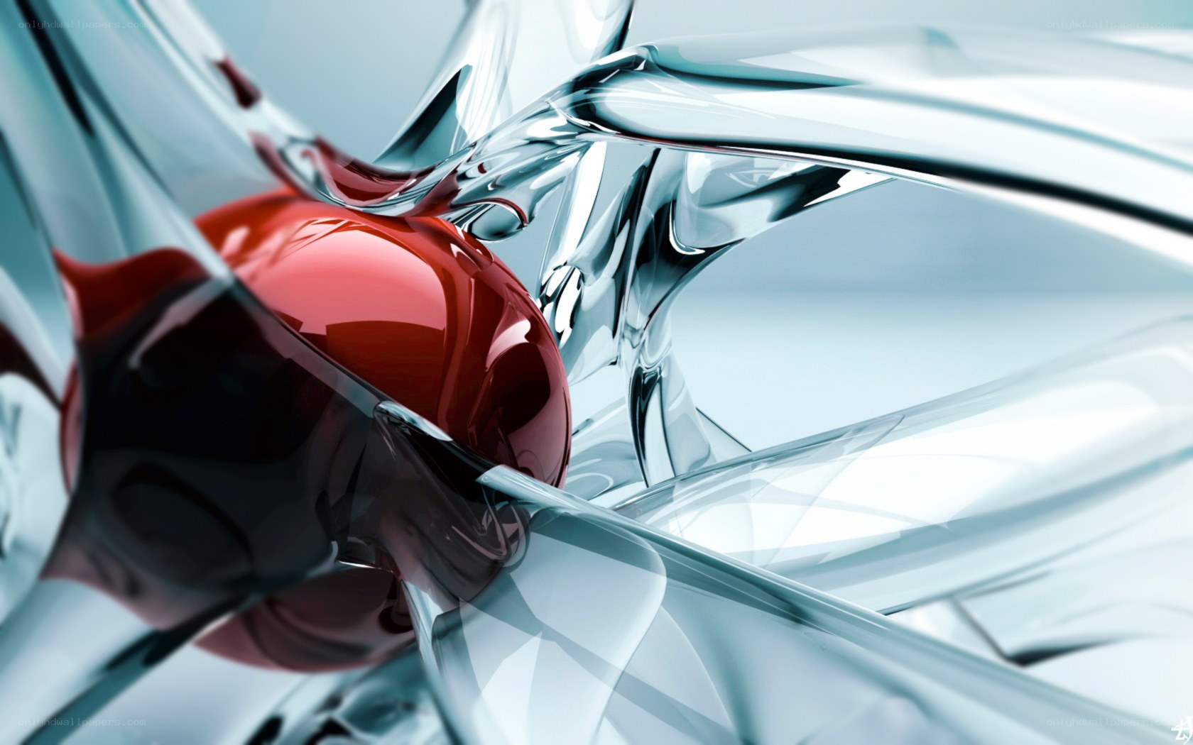 Red sphere in glass sculpture