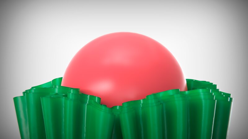 Red Sphere in Green Cups