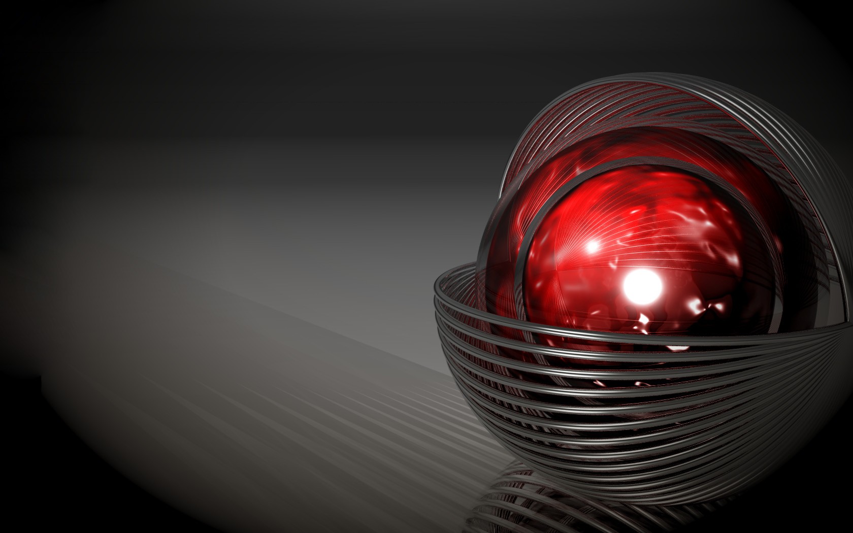 Red sphere in metallic cage