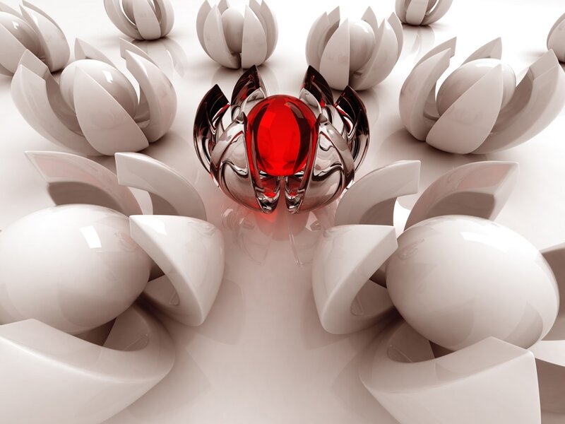 Red Sphere in White Flowers