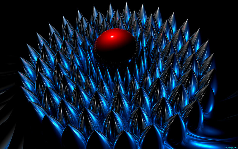 Red sphere on blue spikes