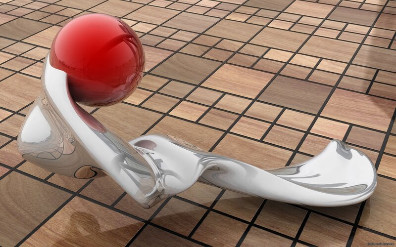 Red Sphere on Metal Sculpture
