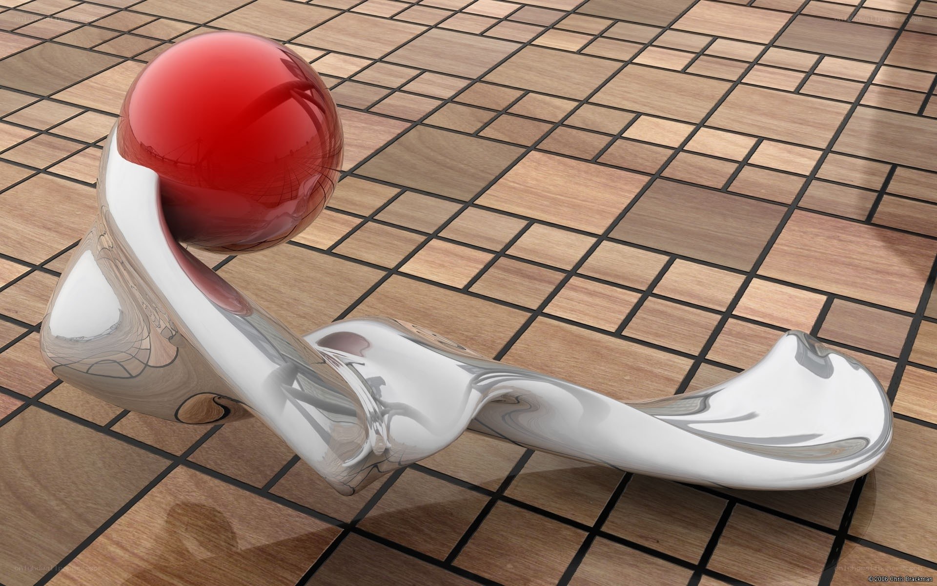 Red Sphere on Metal Sculpture