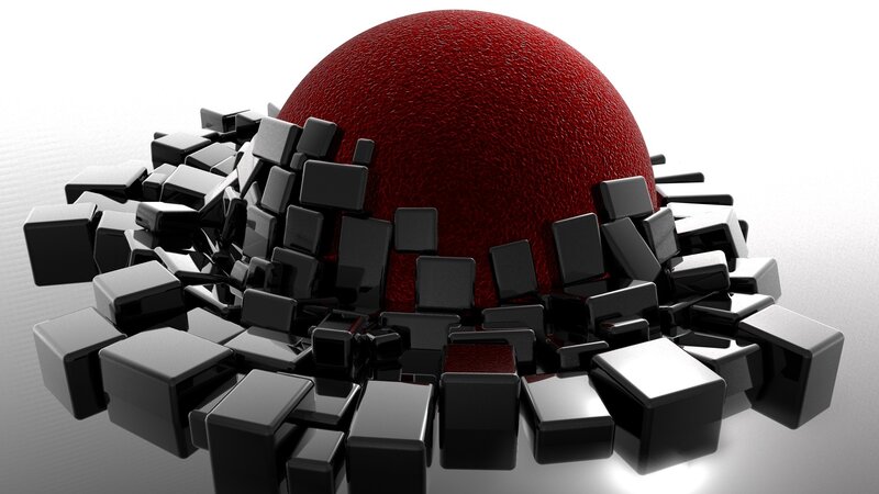 Red sphere with black cubes