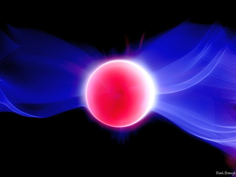 Red sphere with blue energy waves