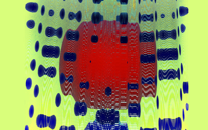 Red Sphere with Blue Shapes