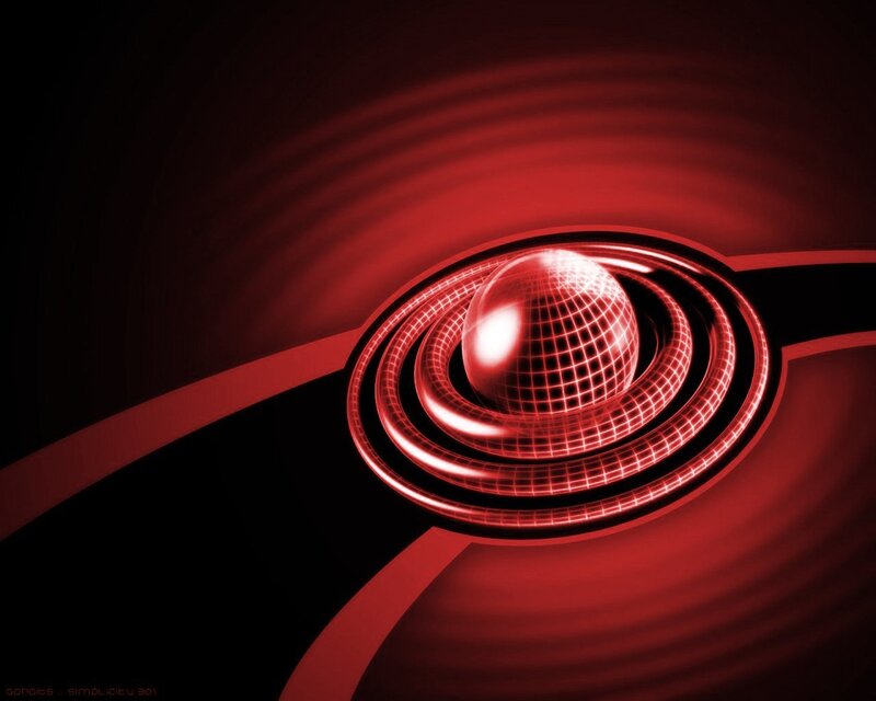 Red sphere with glowing rings