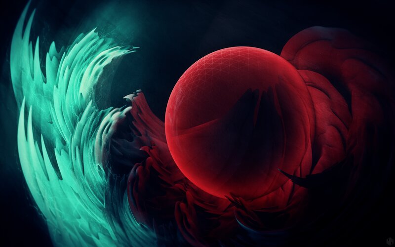 Red Sphere with Green Wave