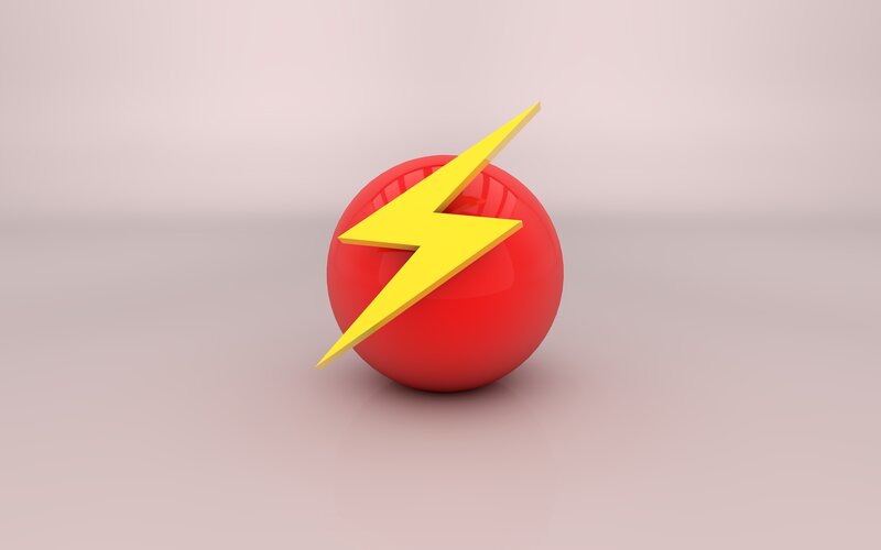 red sphere with lightning bolt