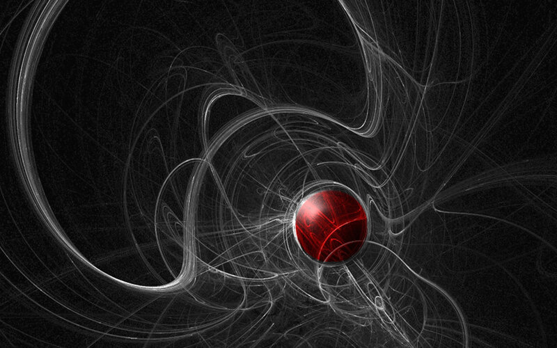 red sphere with white swirls
