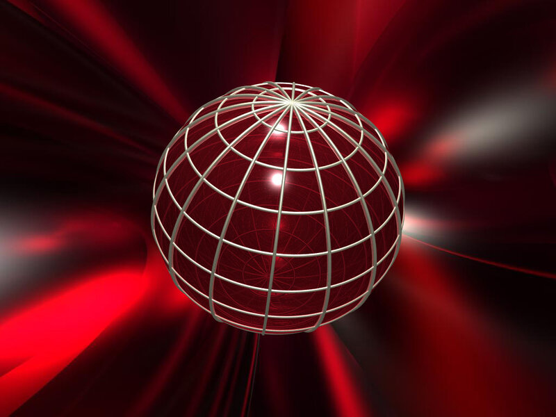 Red sphere with wireframe grid