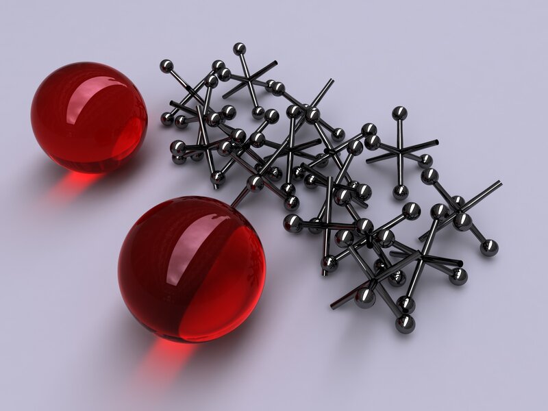 Red spheres and molecular models