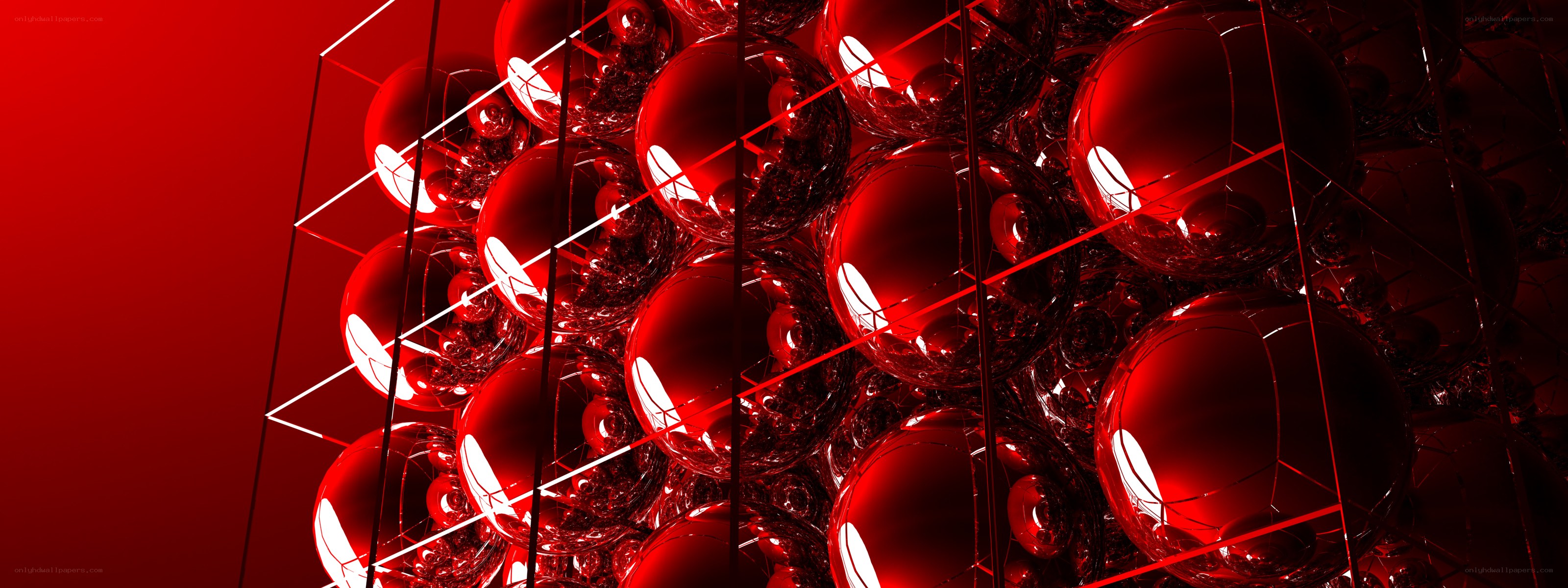 Red spheres in a geometric grid