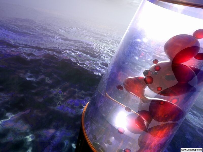 Red spheres in a glass tube