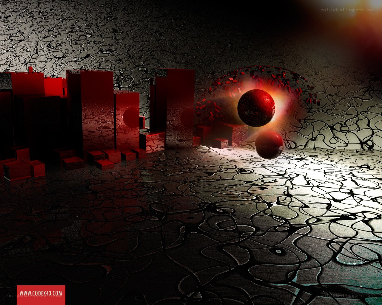 Red spheres in dark city