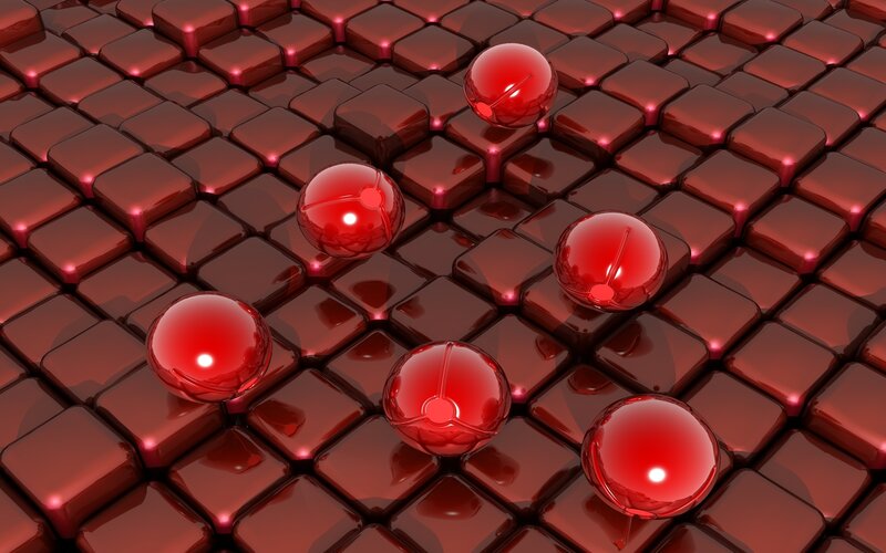 Red spheres on a grid