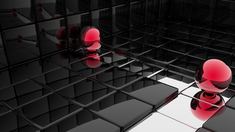 Red Spheres on Black Tiles — Abstract, 3d Render