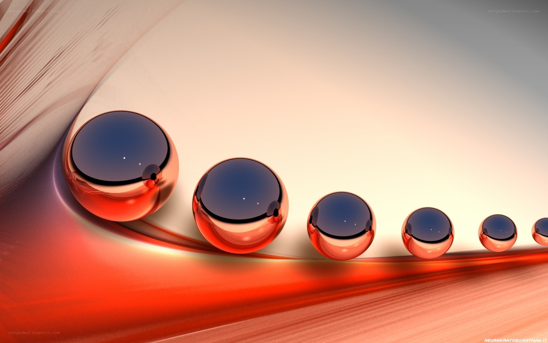 Red spheres on curved surface