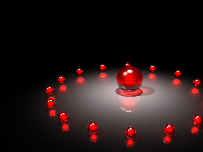 Red Spheres on Dark Surface — Dramatic