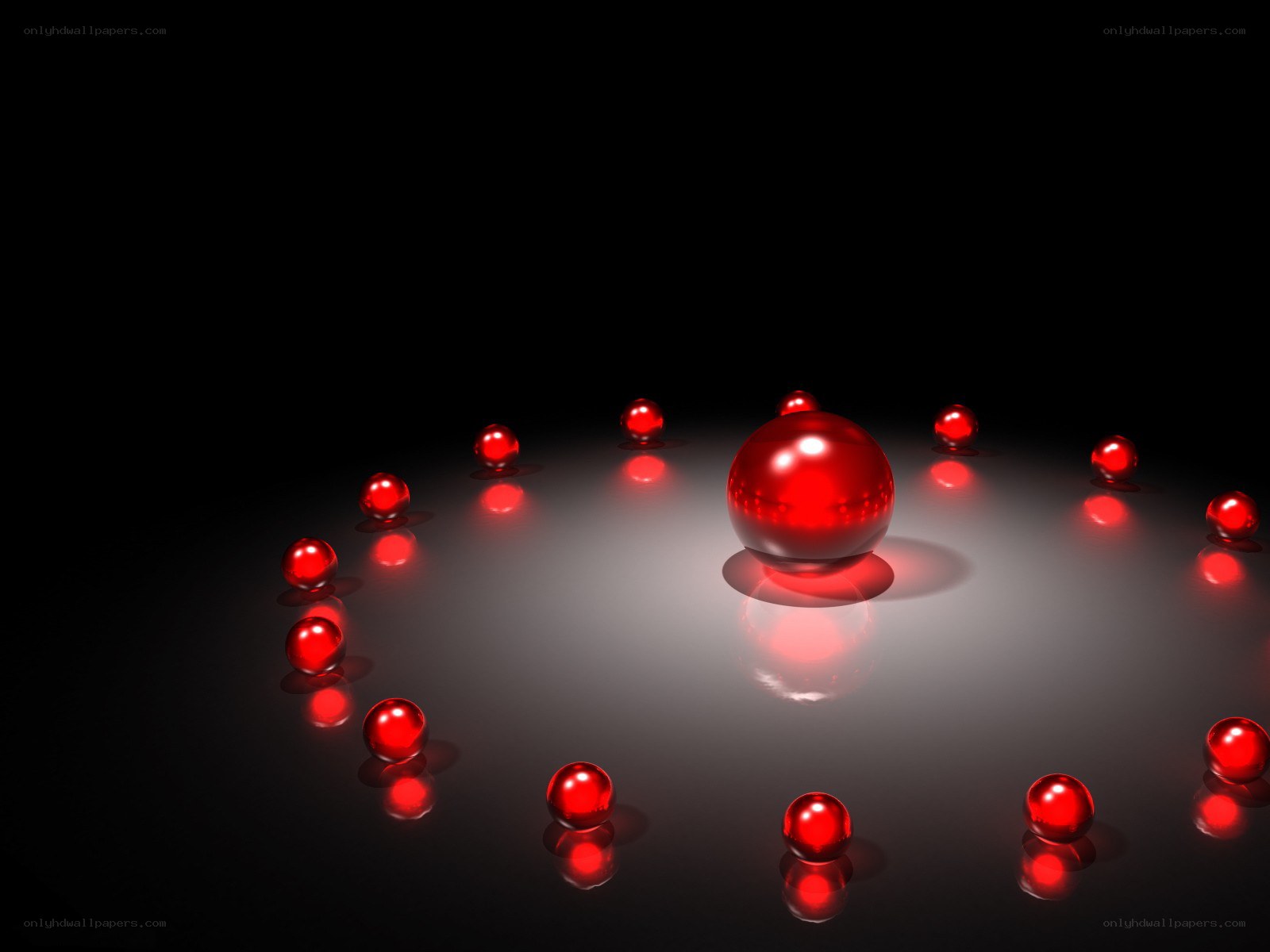 Red spheres on dark surface