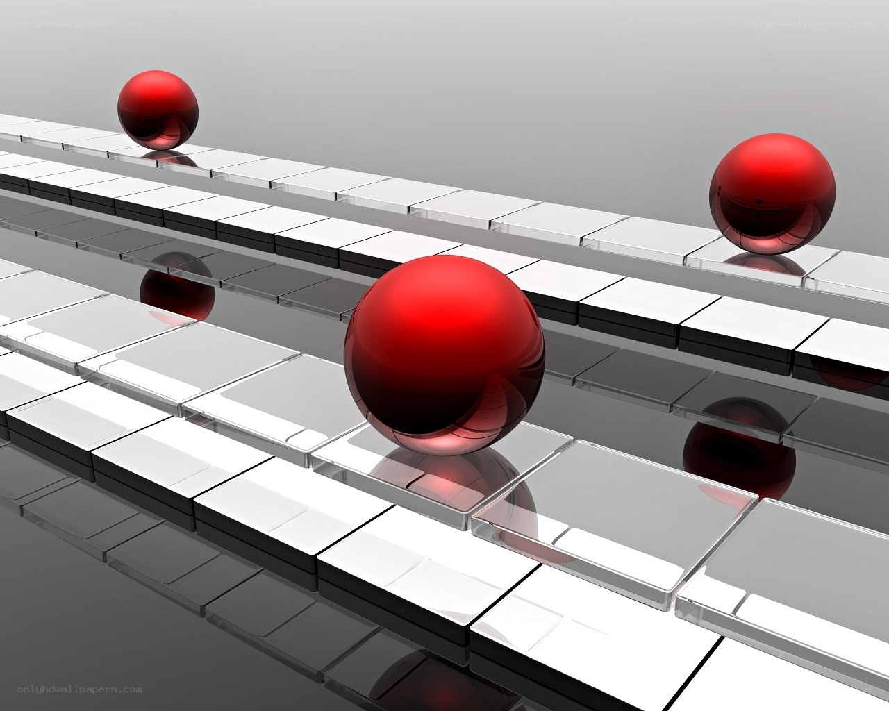 Red spheres on glass platform