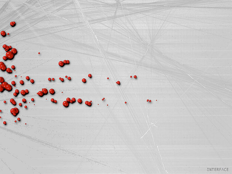 Red spheres on gray surface