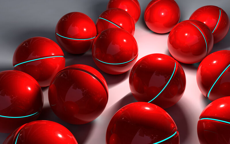 Red Spheres with Blue Lines