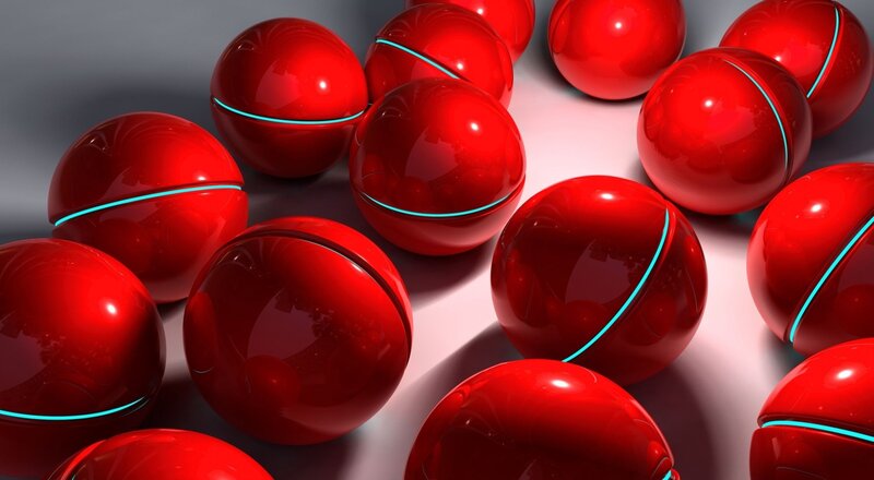 Red spheres with glowing lines